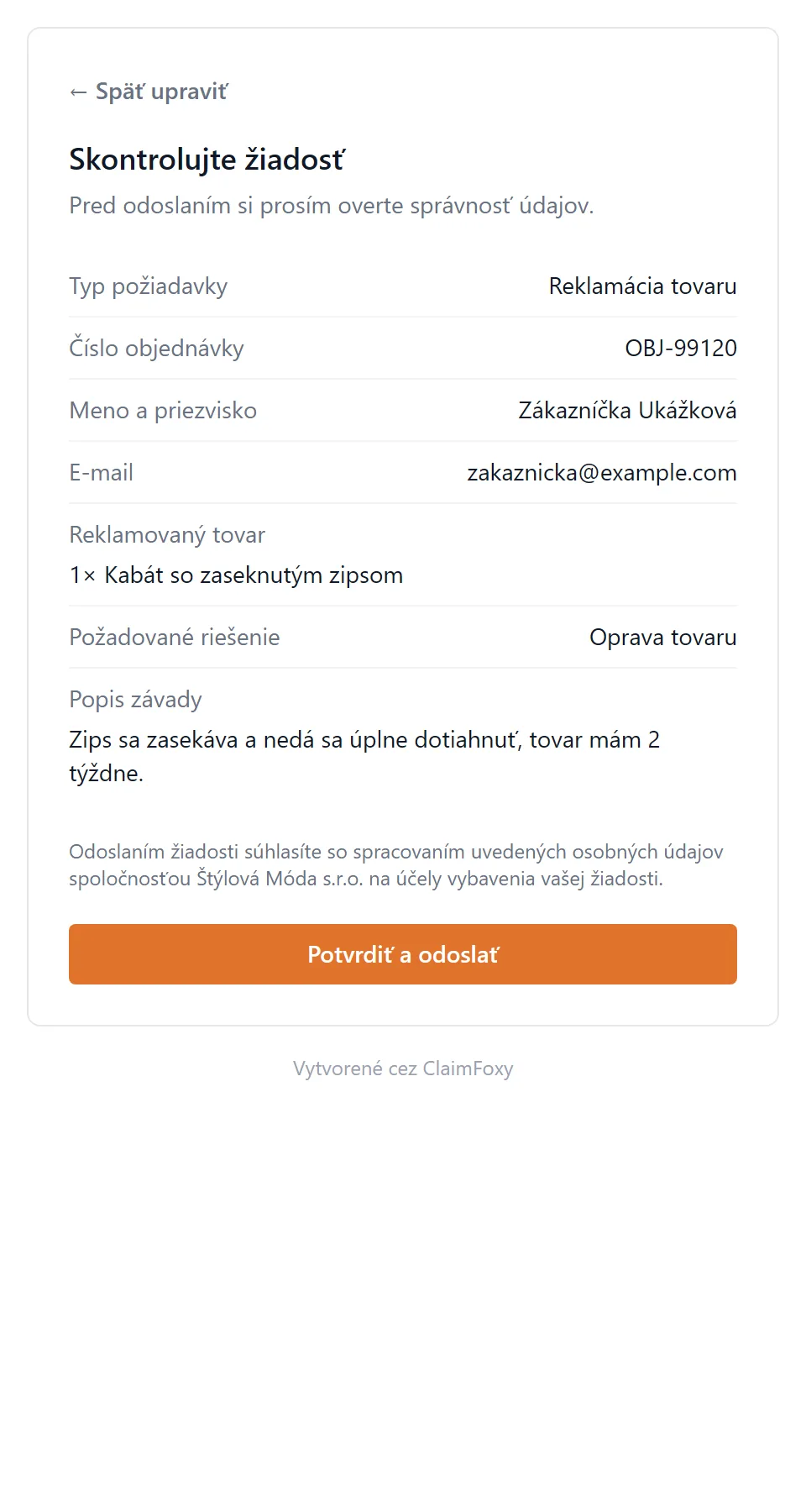 Kontrola pred odoslaním