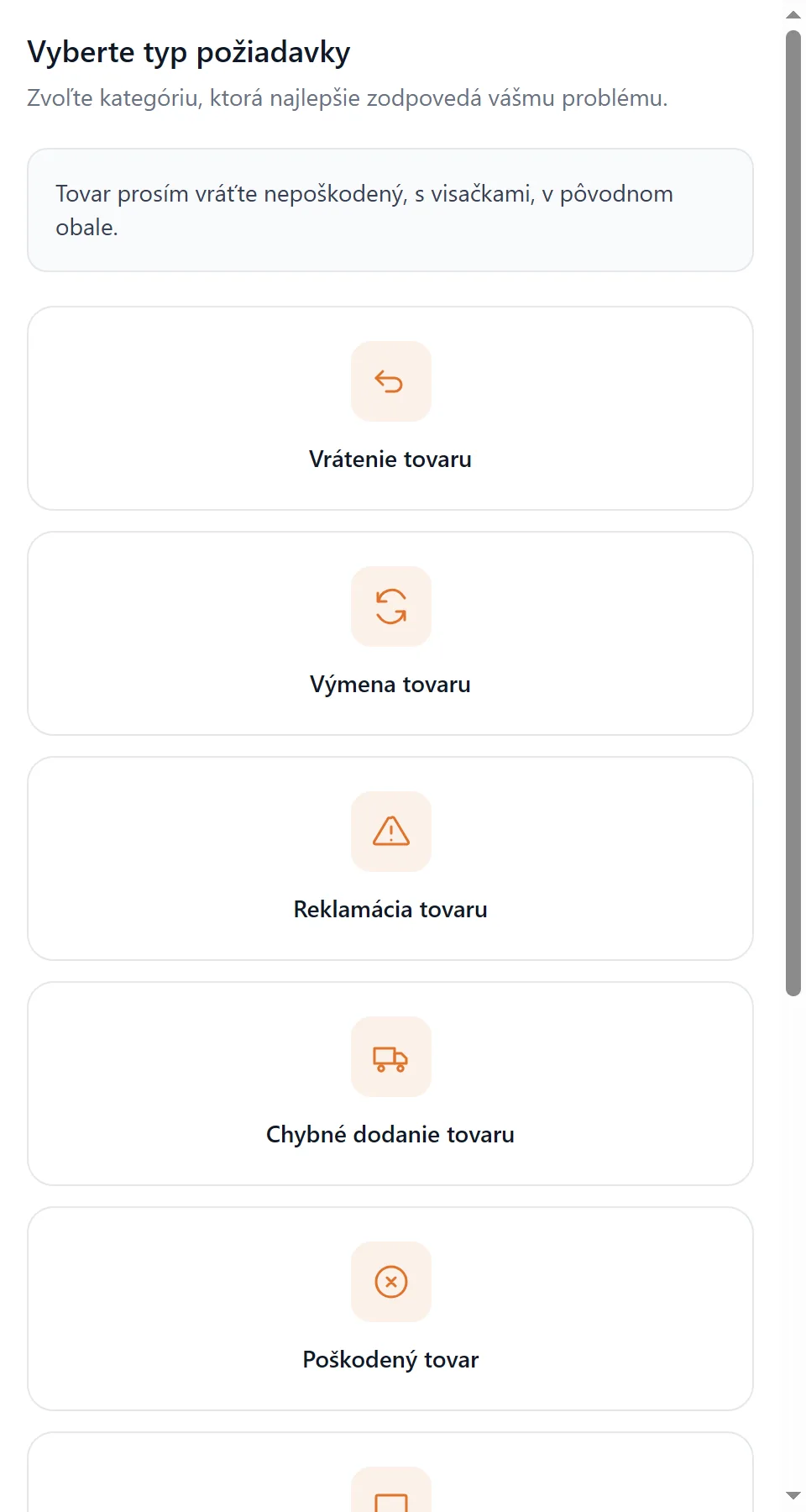 Výber typu požiadavky